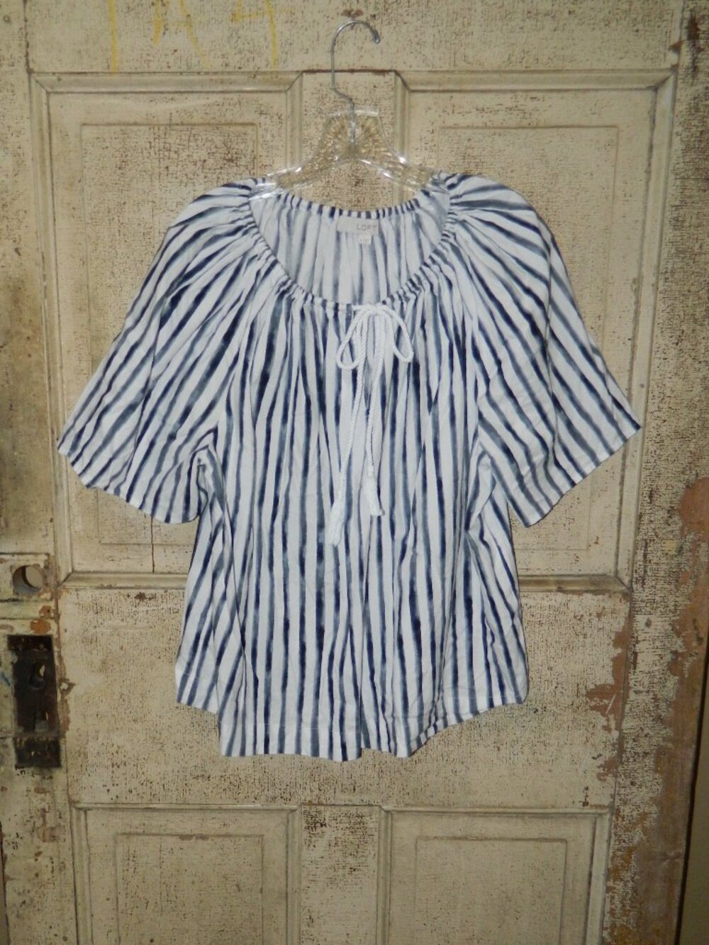 Loft Boho Stripe Cord Tie Neck Nautical top Size XL (XX-2)